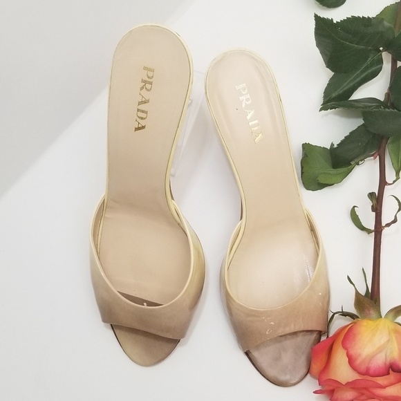 PRADA -2 Tone Beige Leather Kitten Heels Sandals - Picture 3 of 8
